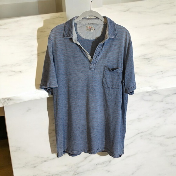 Faherty Other - Faherty Polo Shirt indigo Blue Large‎ Cotton Knit Pocket Short Sleeve Striped